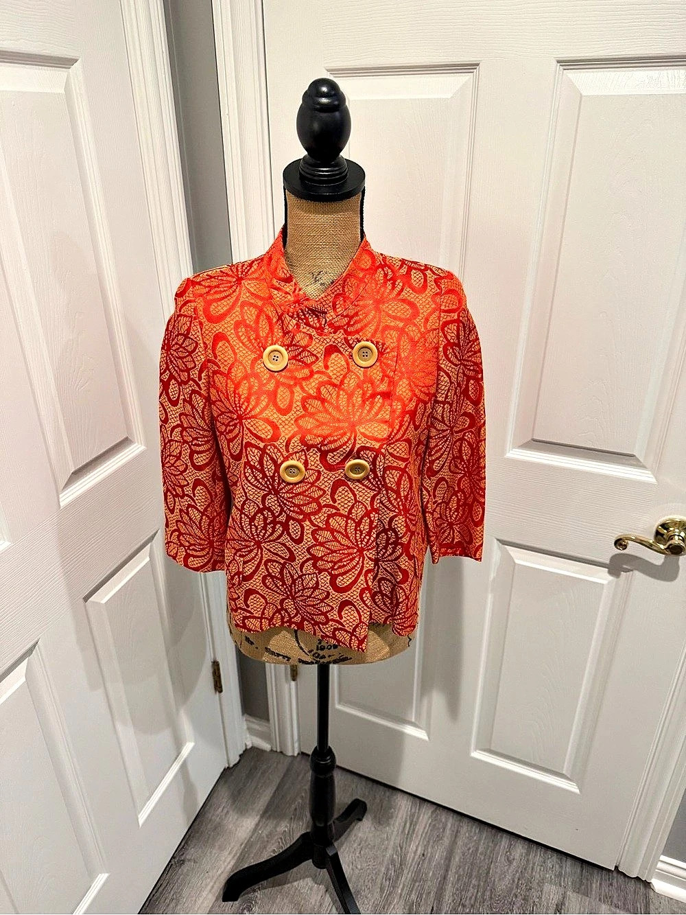 Talbots Collection Petite Floral Jacquard Jacket Red Small NWT